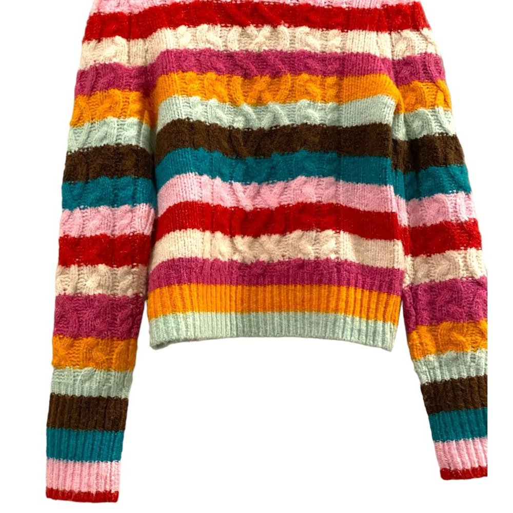 Halogen X Atlantic-Pacific Multi-Colored Striped Cable Knit Sweater XS - Picture 6 of 6